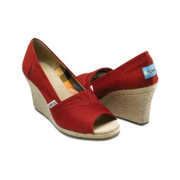 Toms Shoes - NWT Toms Red Canvas Rope Sole Wedges 8.5